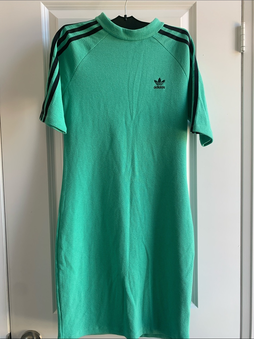 adidas Mint Green Short-Sleeve Knit Shirt Dress with Black Stripes